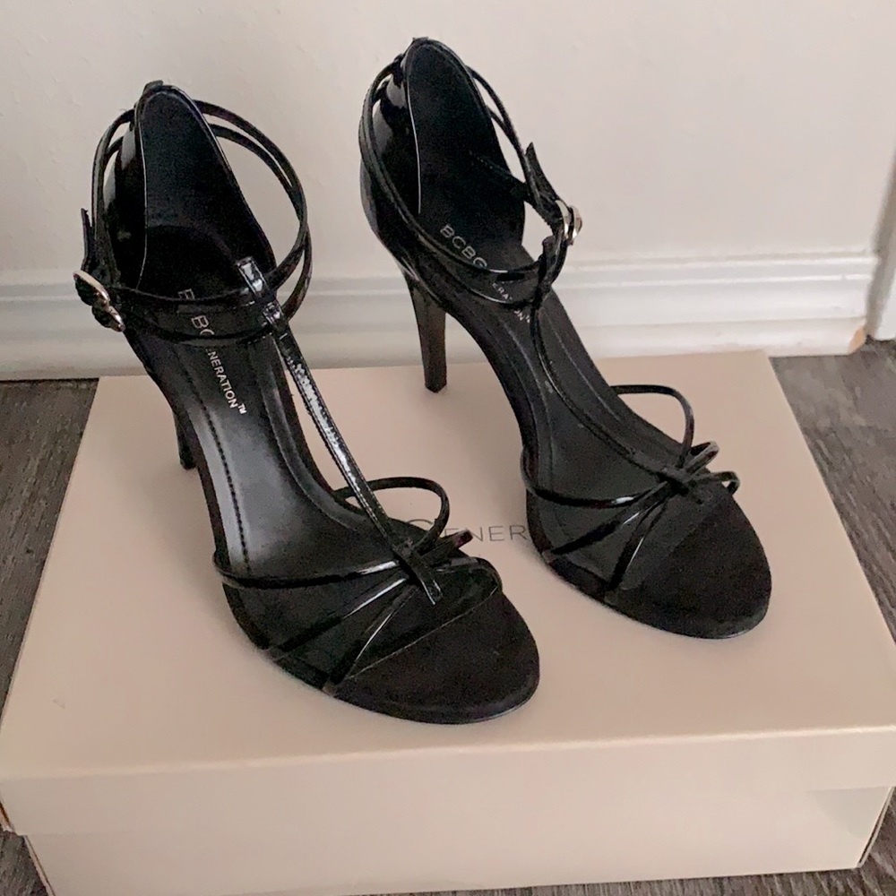 BCBGeneration Patent Black Strappy Heel